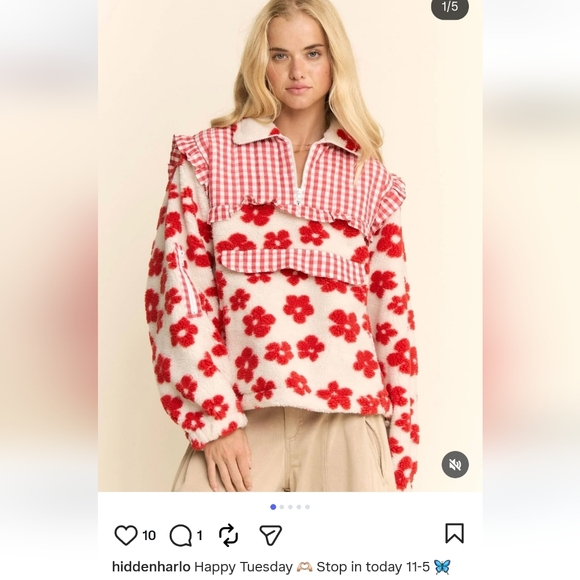 DAVI & DANI Red Floral Fleece Jacket - Picture 8 of 9